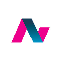 letter n modern color red pink blue logo design