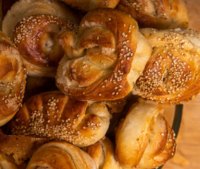 Yeast sweet buns with sugar . Traditional russian sweet buns.