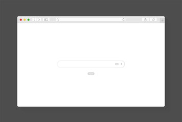 Modern browser window design isolated on dark grey background. Web window screen mockup. Internet empty page concept with shadow. Vector illustration