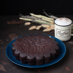 Tasty homemade chocolate cake. Brownie. Chocolate pie.