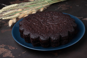 Tasty homemade chocolate cake. Brownie. Chocolate pie.