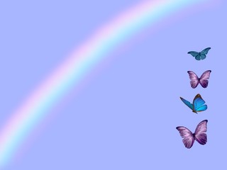 Fototapeta na wymiar Spiritual background for meditation with butterflies and rainbow 