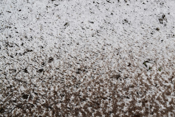 Dirty snow on the ground. Winter background.