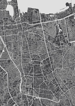 City map Jakarta, monochrome detailed plan, vector illustration