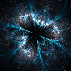 Glossy dark blue fractal flower, digital artwork for creative graphic design