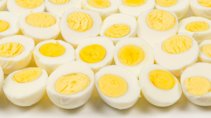 Half boiled eggs background.