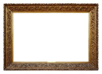 Fotobehang Picture gold wooden frame for design on white  background © Loraliu