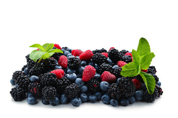 Blackberry, raspberry, blueberry and mint background.