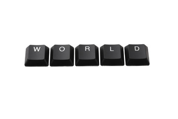Word world written on keyboard. Isolated on white.