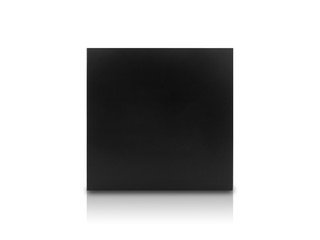 Black box product packaging in front view isolated on white background with clipping path.