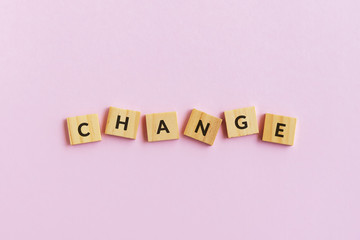 Change text wood blocks. Pink background.
