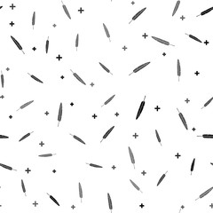 Black Feather pen icon isolated seamless pattern on white background. Vector Illustration