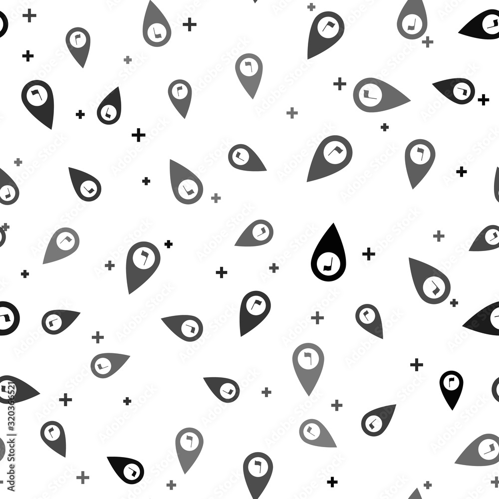 Poster black map pointer with golf flag icon isolated seamless pattern on white background. location marker