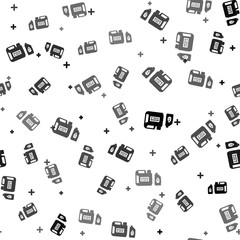 Black Plastic canister for motor machine oil icon isolated seamless pattern on white background. Oil gallon. Oil change service and repair. Engine oil sign. Vector Illustration