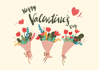 Flowers and messages on Valentine's Day. Is a cartoon style vector.