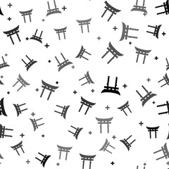 Black Japan Gate icon isolated seamless pattern on white background. Torii gate sign. Japanese traditional classic gate symbol. Vector Illustration