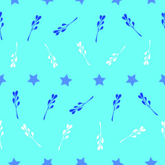 Seamless Vector Pattern with branches and stars for decoration, textile, print, fabric