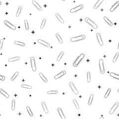 Black Paper clip icon isolated seamless pattern on white background. Vector Illustration