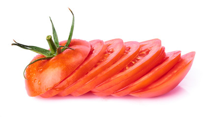 Fresh raw tasty cut tomato isolated on white background