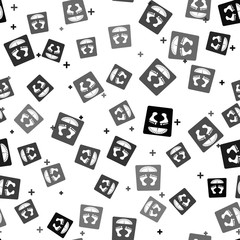 Black Bathroom scales with footprints icon isolated seamless pattern on white background. Weight measure Equipment. Weight Scale fitness sport concept. Vector Illustration