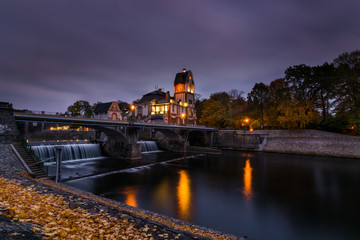 Hradec Kralove town, Czech Republic, old architecture, night city, long exposure