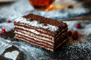 Vegan, raw carrot cake. Healthy food. Grey stone background Top View Copy space. Selective focus. Slice of cake. Healthy Homemade