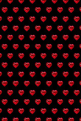Naklejka na ściany i meble Valentine's day background. Pattern of glass red hearts on a black background. Card minimalism, Symbol of love Gothic