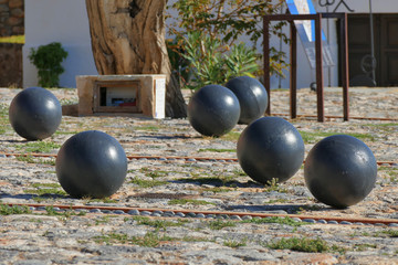 Iron balls in the central square of ancient Monemvasia
