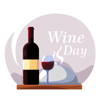 wine bottle with wineglass, wine day label