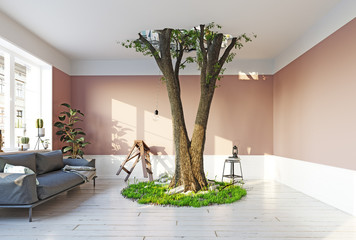 giant tree in the room