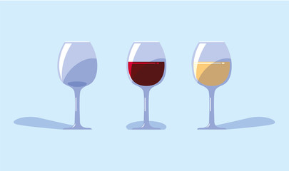set of wine glasses on blue background