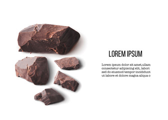 Dark chocolate isolated on white background. Design mockup with space for text. High resolution image