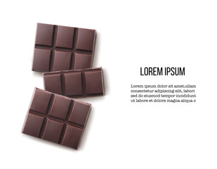 Dark chocolate isolated on white background. Design mockup with space for text. High resolution image