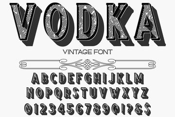 abc Font. alphabet Script. Typeface.Shadow. Effect.vintage Hand Drawn.Retro Typography.Vector Illustration