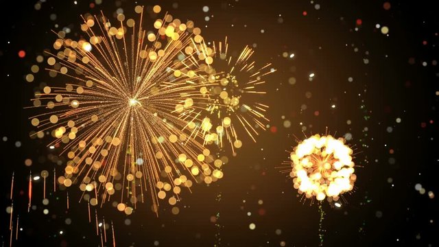 Golden Fireworks Animation With Bokeh And Sparks Falling Down