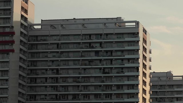Brutalist residential high-rise building in Leipziger Stra&szlig;e in Berlin, Germany.