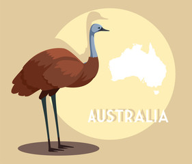 emu with map of australia in the background