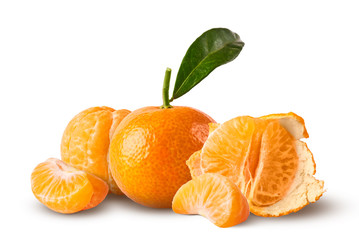 Fresh ripe mandarine on white background.