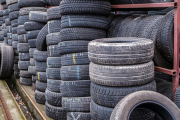 Used tire stacks in Workshop