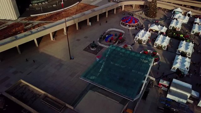 Winter Fun Fair and People Skating at Toronto City Hall, Drone Reveal.