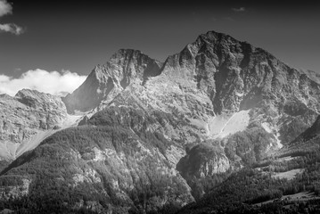 mountain panorama, italian alps in bvlack and white