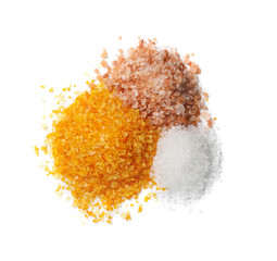Aromatic Colorful Spa Bath Salts on White Background