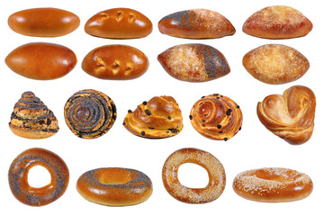 Set of homemade cakes isolated on a white background.
