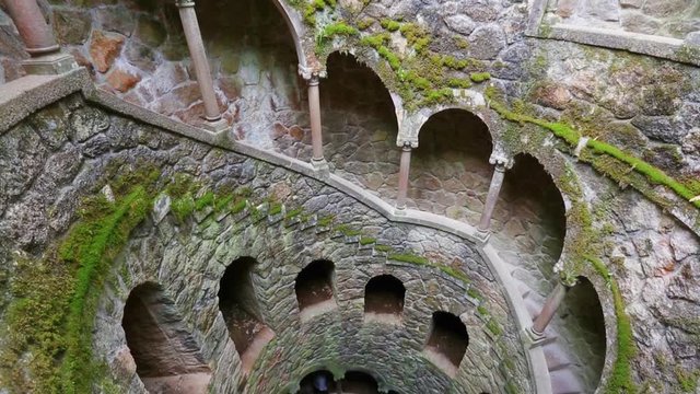 The Initiation well, Quinta da Regaleira, Sintra, Portugal, tilt view