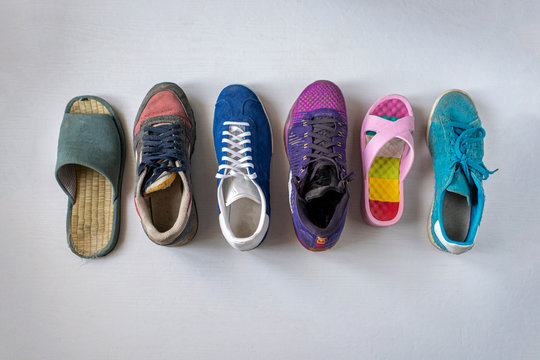 View From Above Of Some Various Casual Shoes Flat Lay