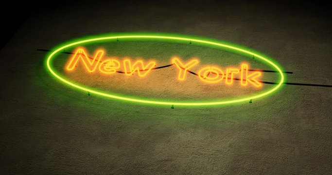 New York neon sign depicts Manhattan in NYC Usa. The Big Apple includes Brooklyn and 7th Avenue - 4k