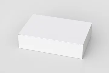 Foto op Canvas Blank white wide flat box with closed hinged flap lid on white background. Clipping path around box mock up. 3d illustration © dimamoroz