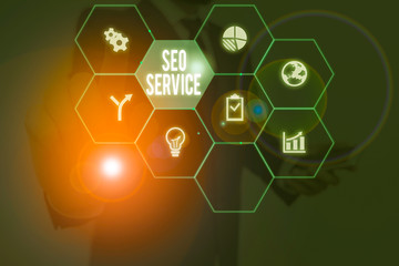 Conceptual hand writing showing Seo Service. Concept meaning suite of techniques and procedures to...