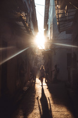 Stone Town, Zanzibar, Tanzania 6.1.2020 - Traditional life in Moshi, view of a sunset in the streets