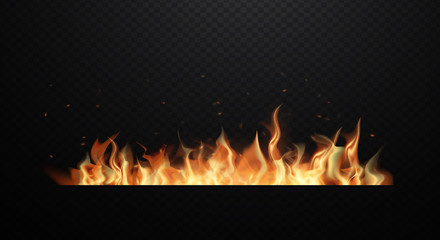 Realistic fire flames on transparent black background. Flat design vector illustration © gerik_a